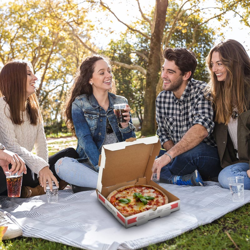 MT Products White-Red Cardboard Pizza Boxes 10" x 10" x 1.75" - Depth B-Flute Corrugated Pizza Box - Pack of 10 - Image 3